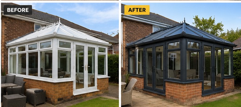 Before and after conservatory spraying