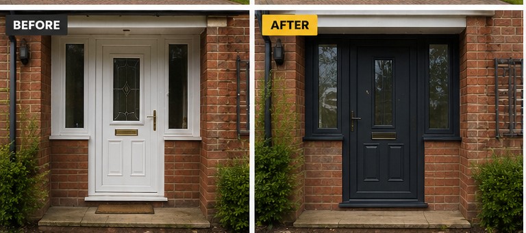 Before and after front door spraying