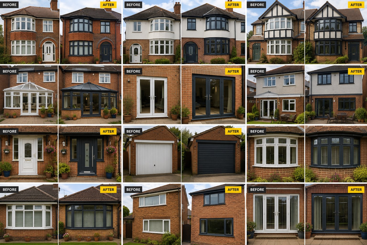 Traditional UK before and after uPVC spraying collage