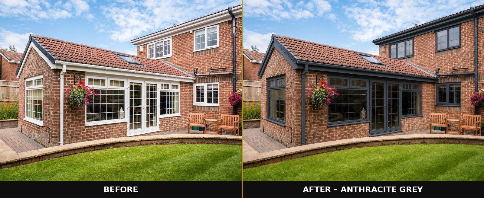 Fascias, soffits and guttering spraying before and after project in London and Surrey